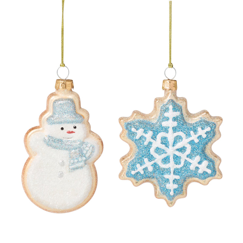 Retro Blown Glass Snowman & Snowflake Cookie Ornament Set