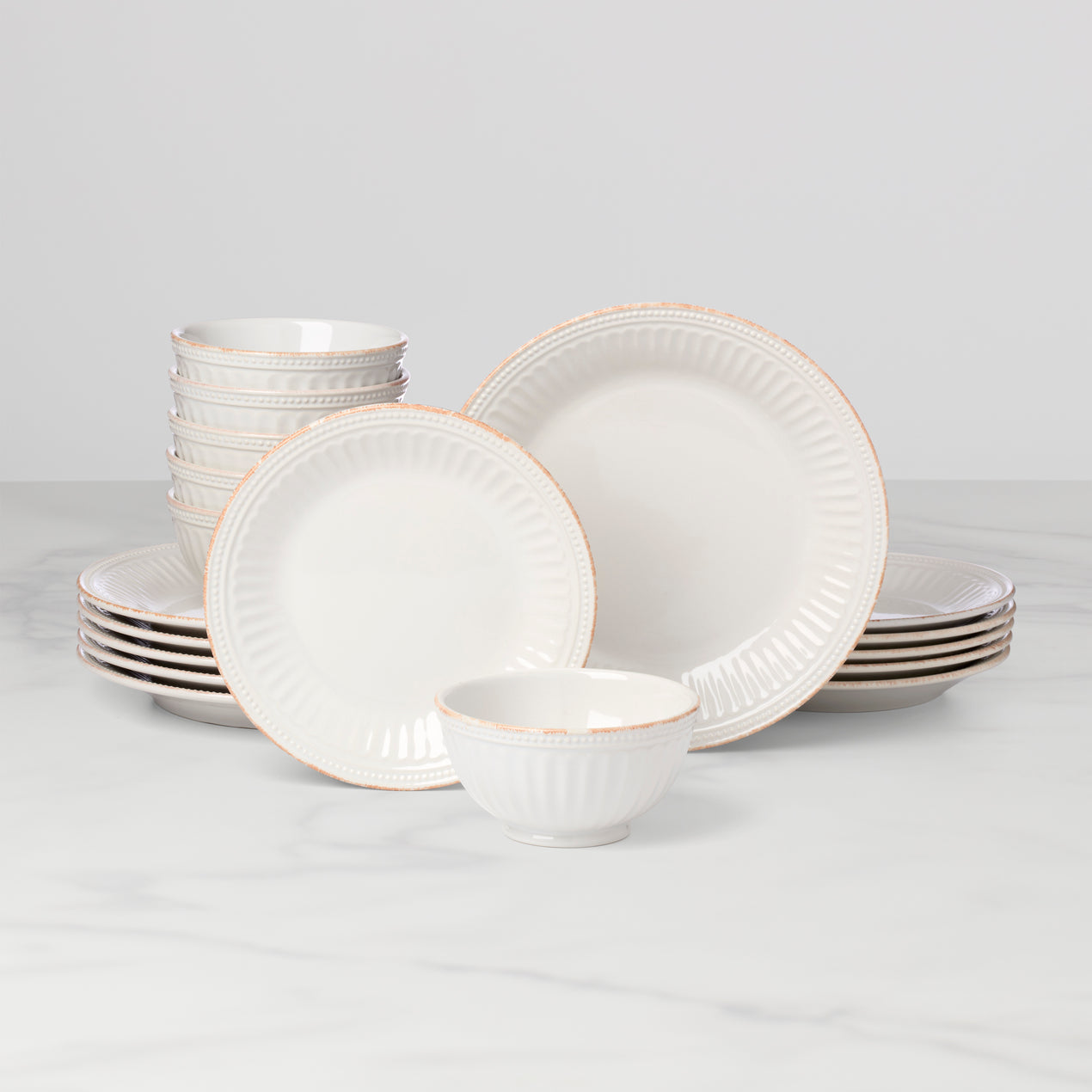 French Perle Groove 18-Piece Dinnerware Set