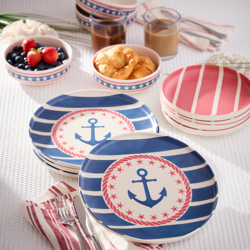 24 Seven Melamine Nautical 18-Piece Dinnerware Set