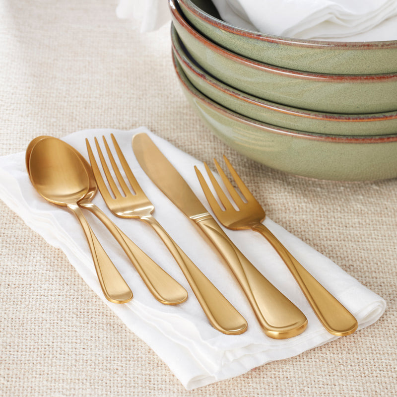 Flight Gold Satin 20 Piece Flatware Set