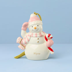 Personalized Winter Snowman Pink Ornament