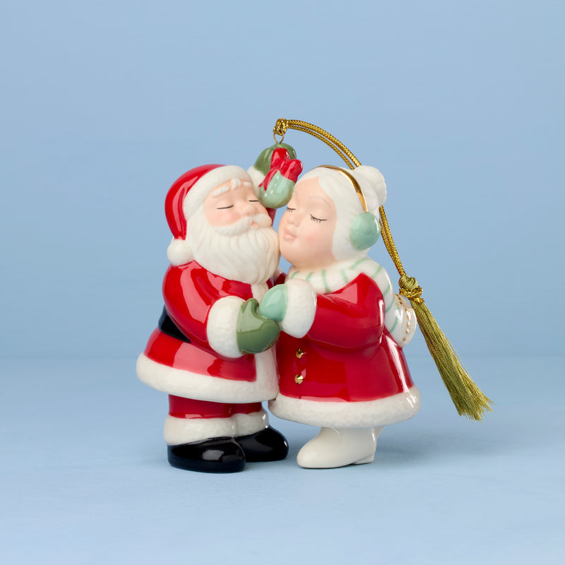 Santa & Mrs Claus Under Mistletoe Ornament