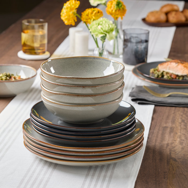 Organic Shades Gray 12 Piece Dinnerware Set