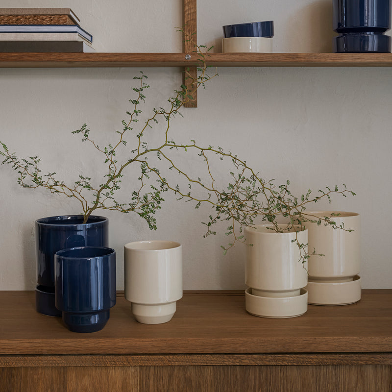 Hoff Glazed Sandstone 12cm Pot with Saucer