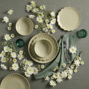 French Perle Scallop Matcha 12-Piece Dinnerware Set