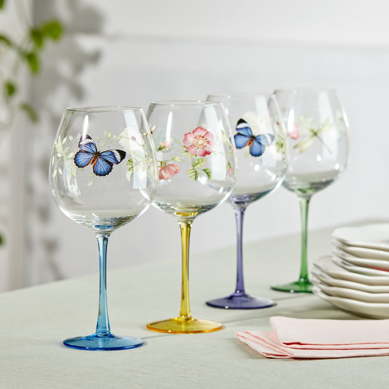 Butterfly Meadow Balloon Wine Glasses, Set of 4, Assorted