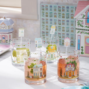 Lenox Spice Village Double Old-Fashioned Glasses with Stirrers, Set of 4