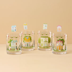 Lenox Spice Village Double Old-Fashioned Glasses with Stirrers, Set of 4