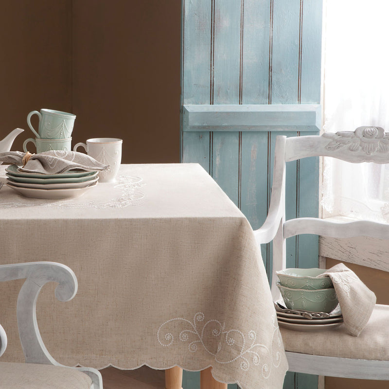DTOC Lenox French Perle Linen Embroidered Tablecloth 60X120