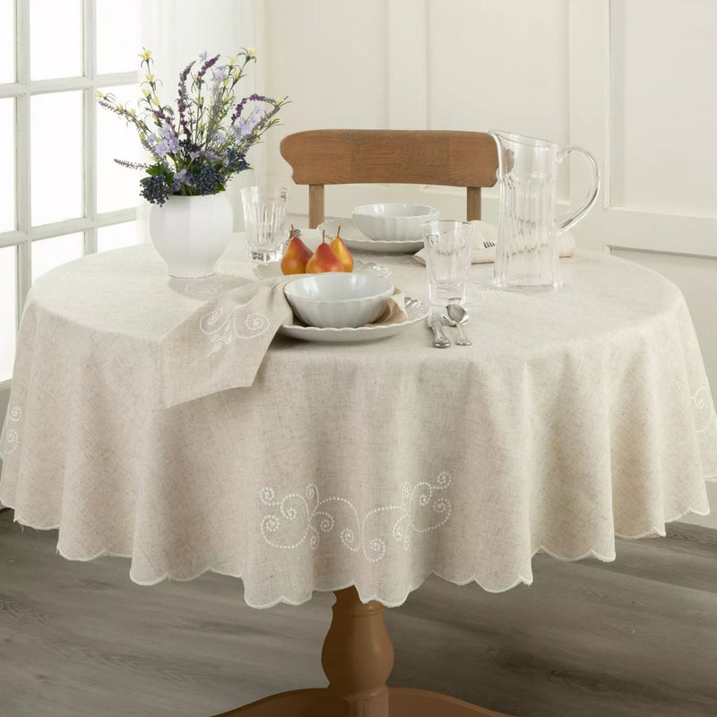 DTOC Lenox French Perle Linen Embroidered Tablecloth 70X70
