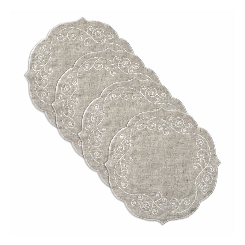 DTOC Lenox French Perle Linen Embroidered Round Placemats