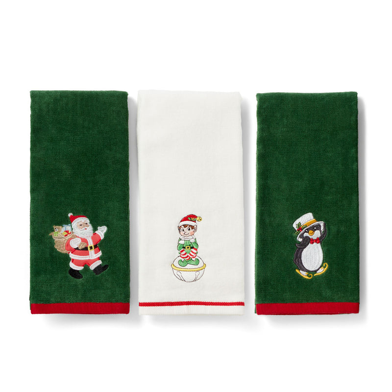 DTOC Lenox Holiday Elf + Santa + Penguin Kitchen Towels, S/3
