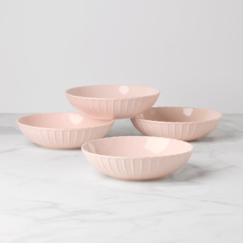 French Perle Scallop Blush Pasta Bowls, Set of 4