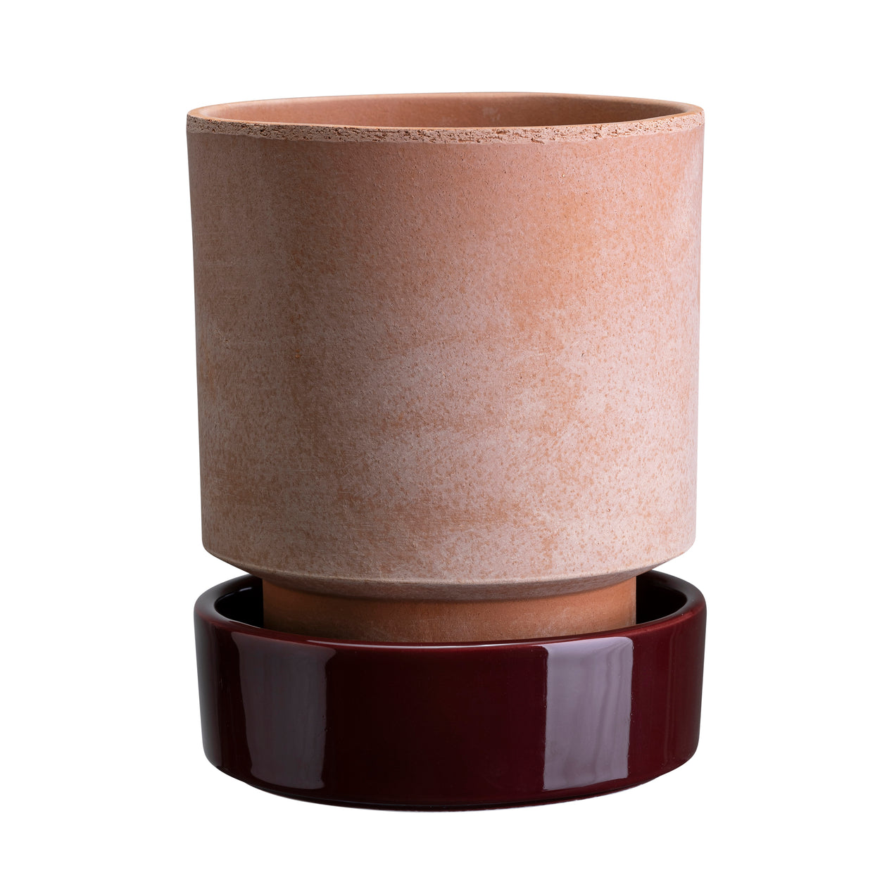 Hoff Raw Rosa & Glazed Deep Burgundy 14cm Pot with Saucer – Lenox
