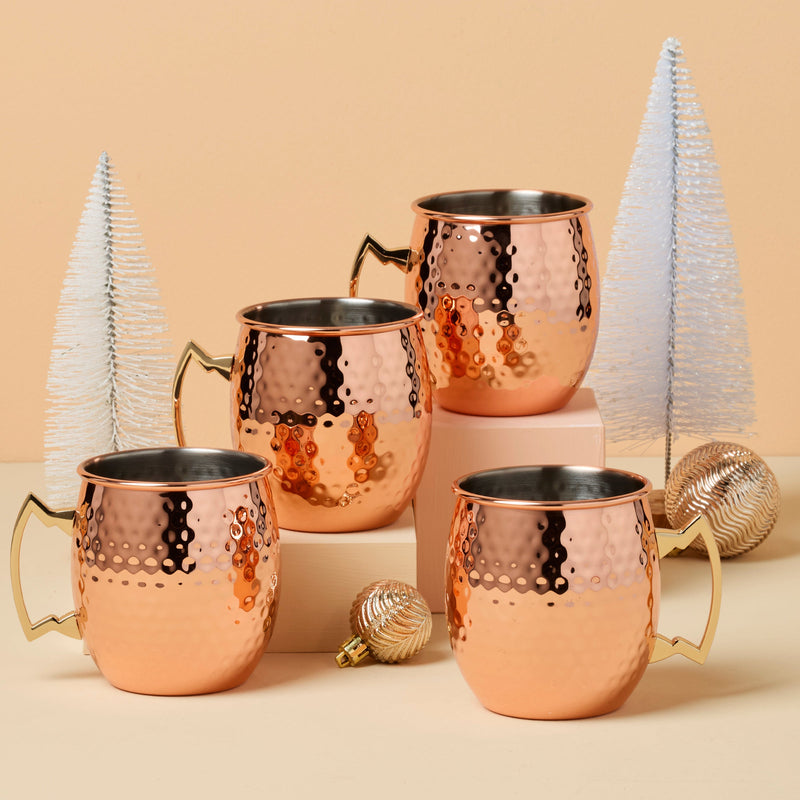 20 oz Hammered Copper Moscow Mule Mugs, Set Of 4