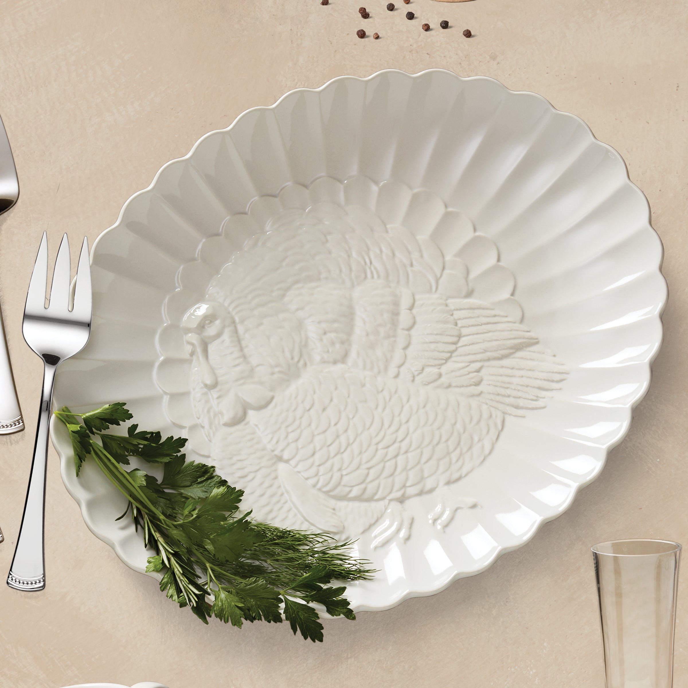 French Perle White Carved Turkey Platter – Lenox Corporation