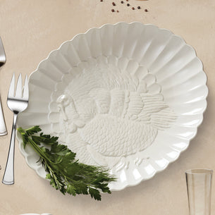 French Perle White Carved Turkey Platter
