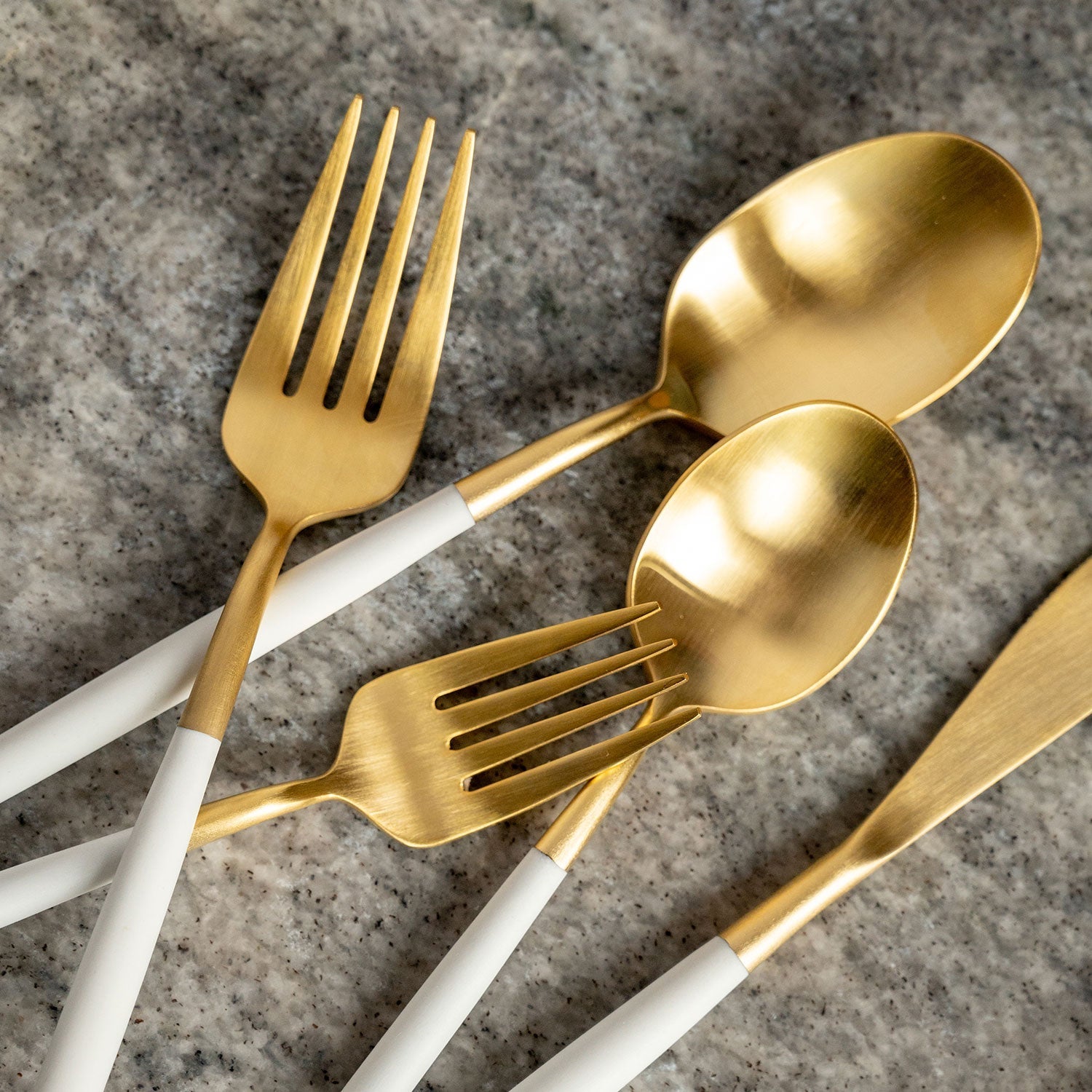 Mazzy Gold Satin White Pom Handle 20-Piece Flatware Set – Lenox