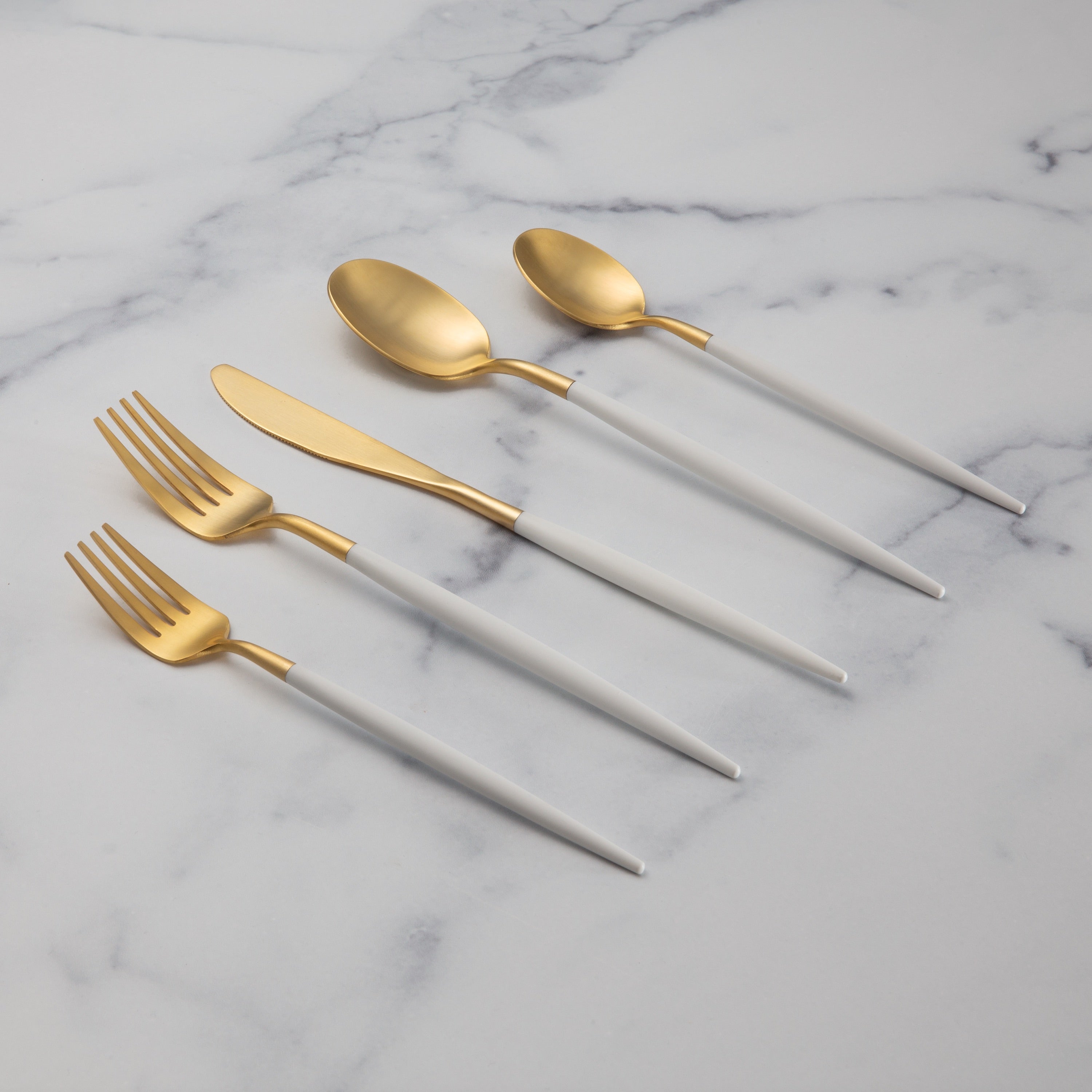 Mazzy Gold Satin White Pom Handle 20-Piece Flatware Set – Lenox