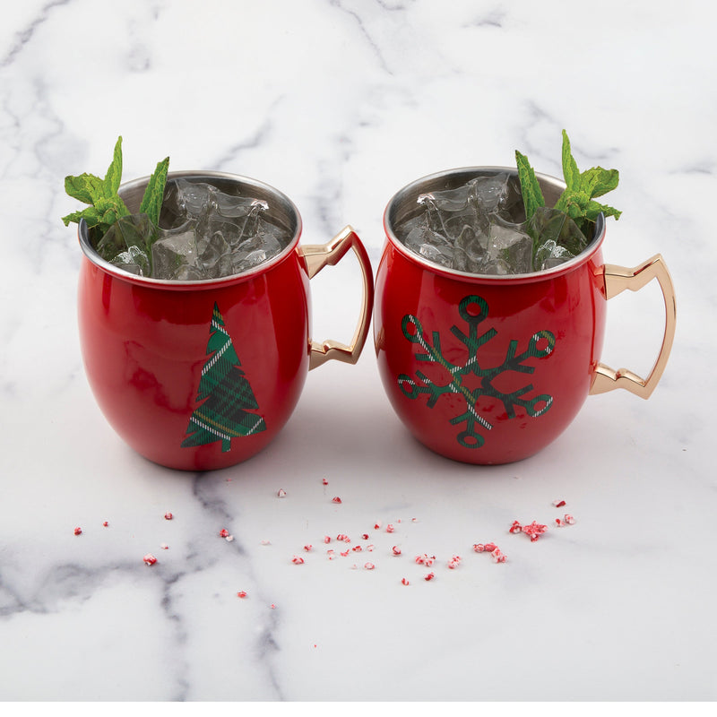 20 oz Red Christmas Moscow Mule Mugs, Set Of 2