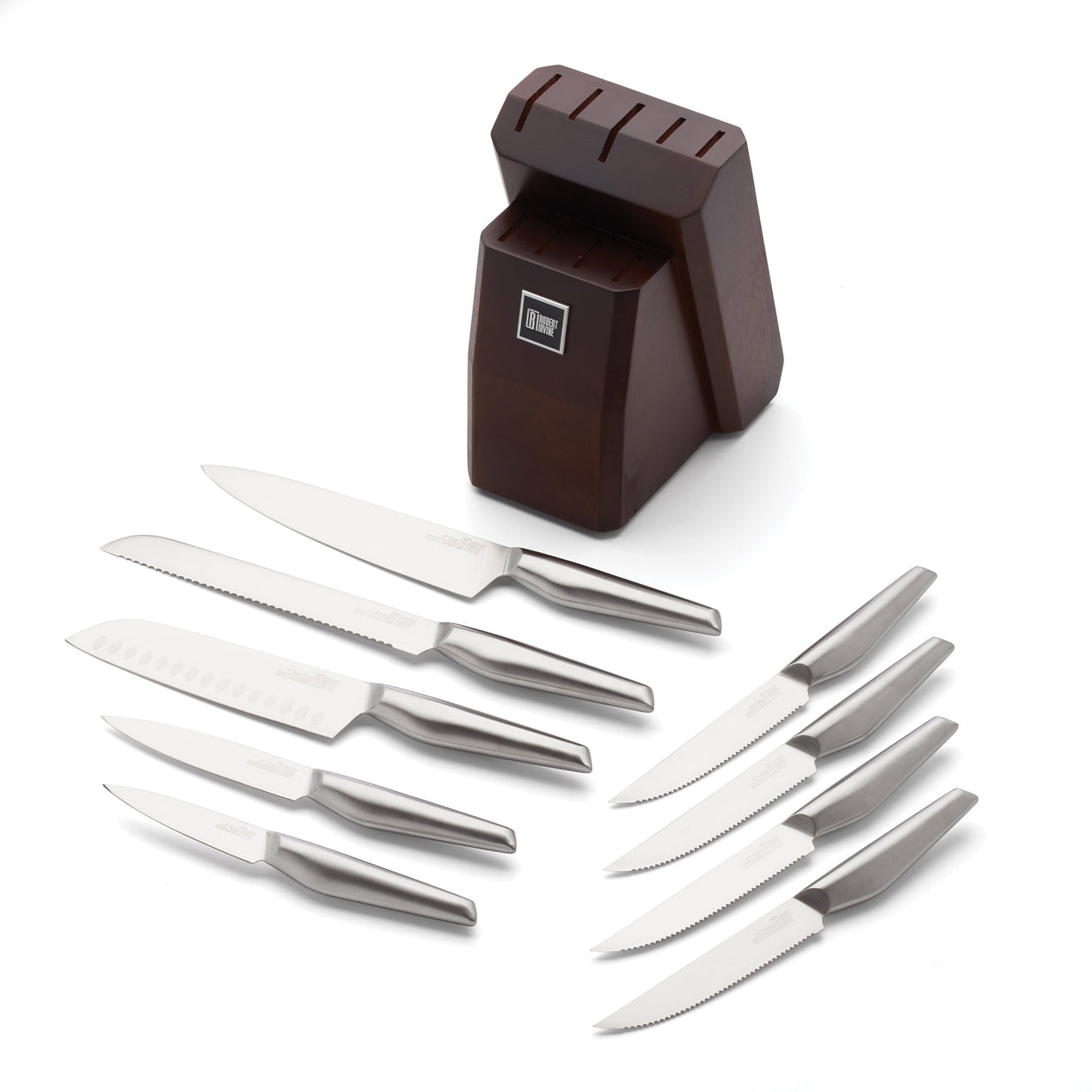 Robert Irvine 10-Piece Cutlery Block Set, Silver/Wood