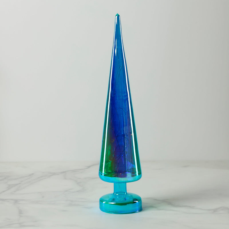 Led Lit Teal Glass Holiday Tree