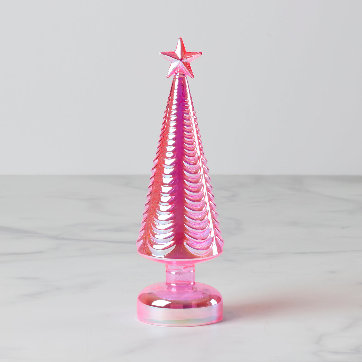 LED Lit Pink Glass Star-Topped Holiday Tree