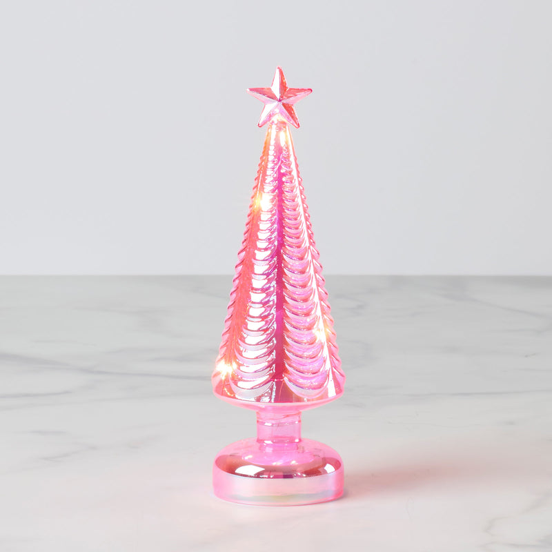 LED Lit Pink Glass Star-Topped Holiday Tree