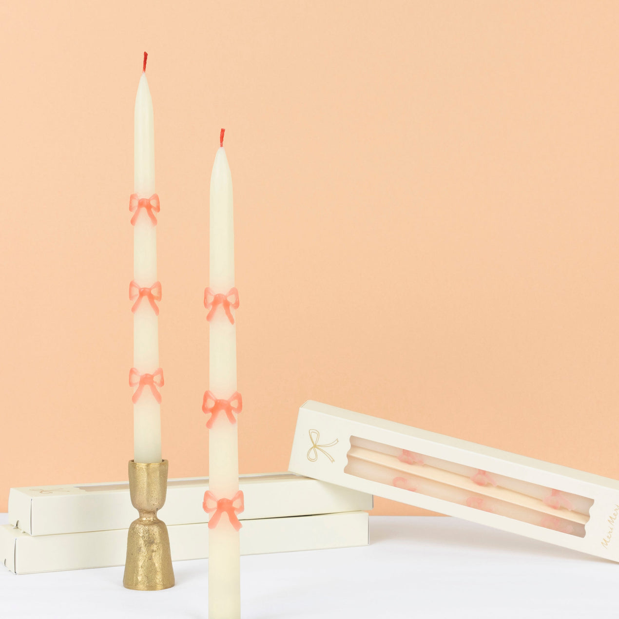 Pink Bow Taper Candles, 2 pc Set