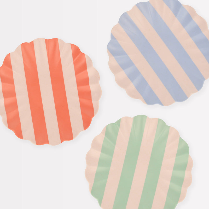 Stripey Bamboo Small Plates, Assorted Set Of 6