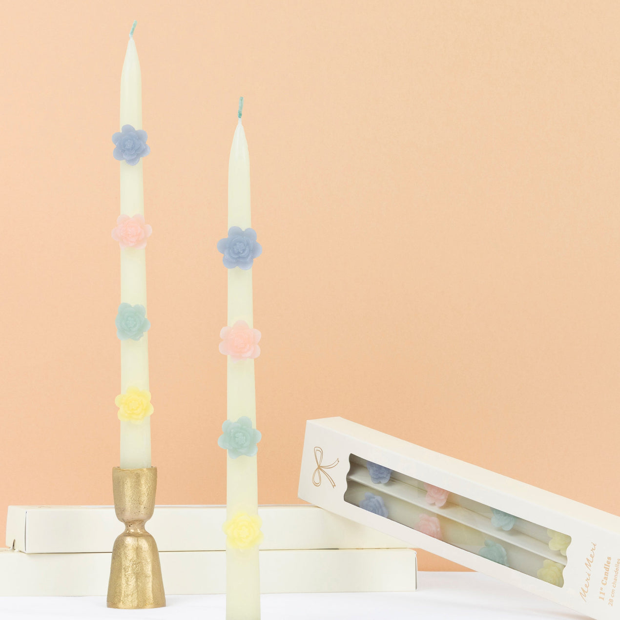 Pastel Flowers Taper Candles, 2 pc Set