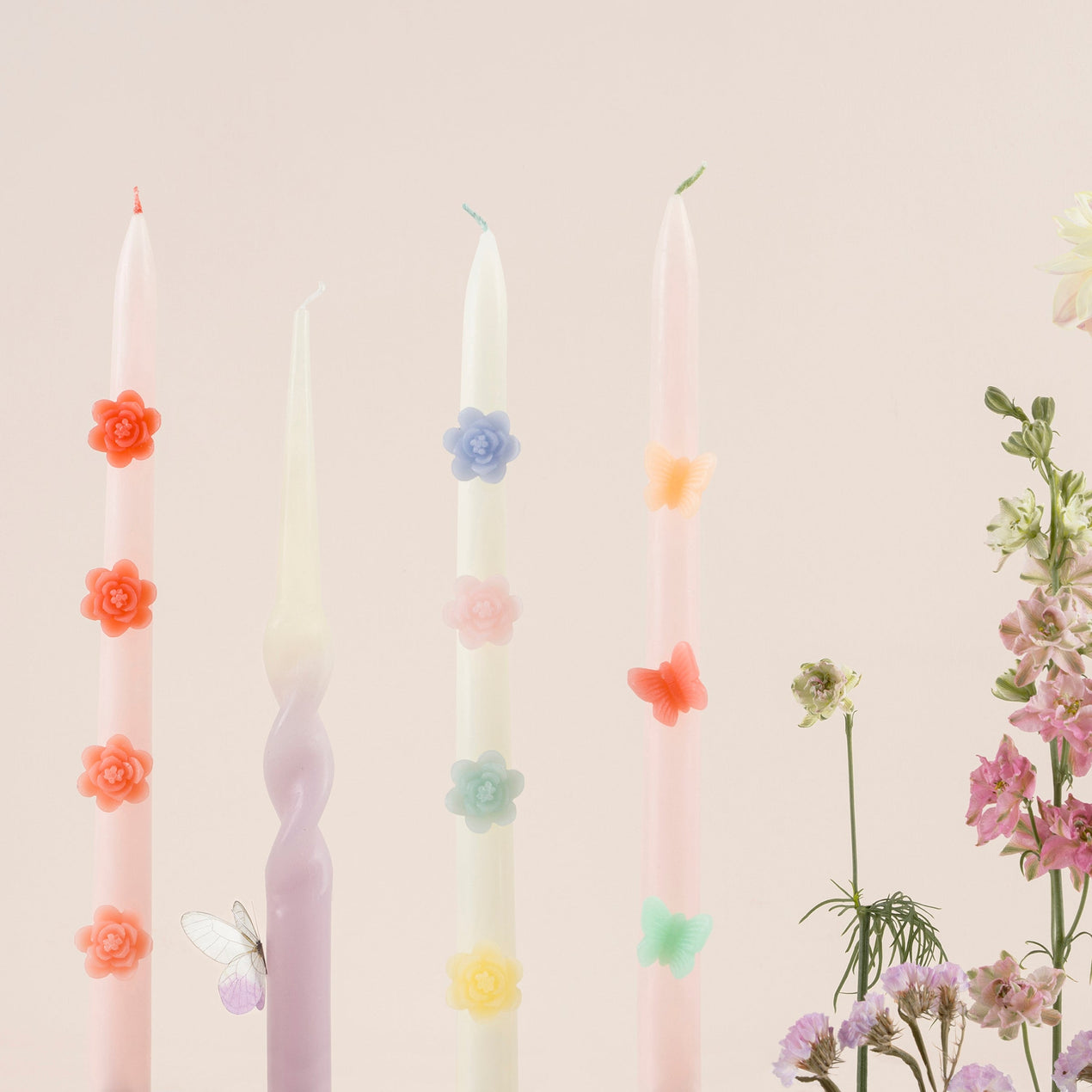 Pastel Flowers Taper Candles, 2 pc Set