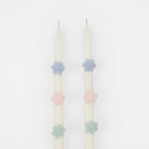 Pastel Flowers Taper Candles, Set of 2