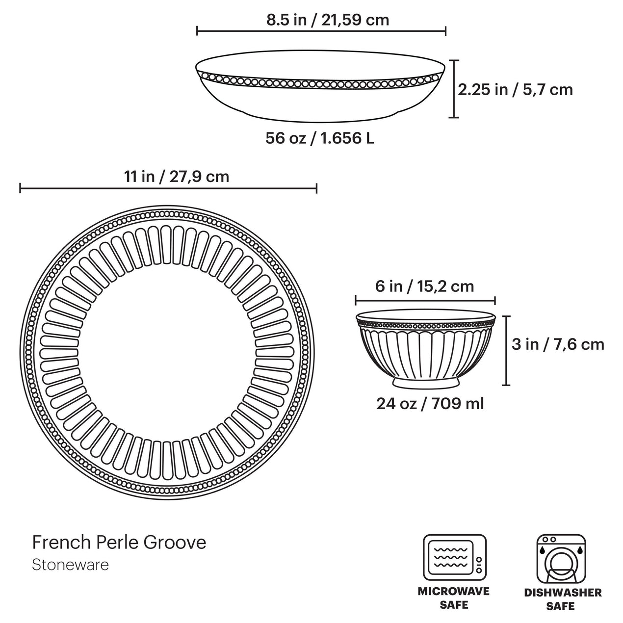 French Perle Groove 12-Piece Dinnerware Set