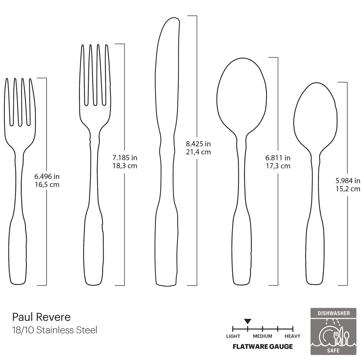 Paul Revere 5 Piece Fine Flatware Place Setting, Service For 1