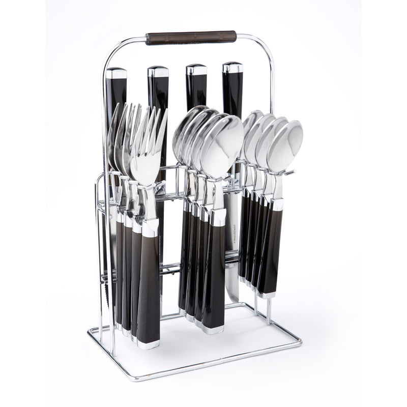 Temptation Black Charcoal 16-Piece Flatware With Rack