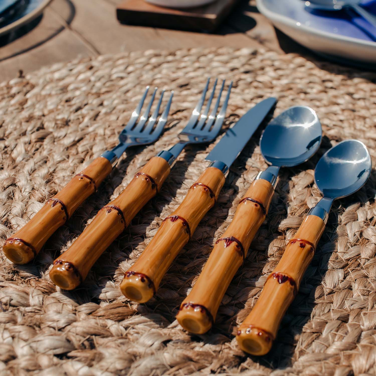 『 Sambonet bamboo 』 ナイフ＆フォーク 2セット Sambonet Bamboo cutlery in stainless at Besteckliste