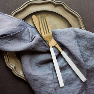 Marion Gold with White Enamel Handle 5-Piece Place Setting