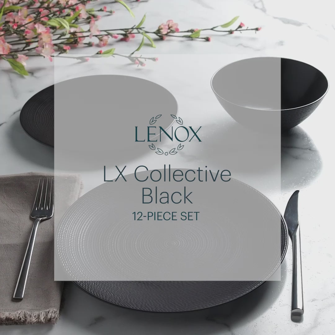 LX Collective Black 12-Piece Dinnerware Set - Thumbnail 2