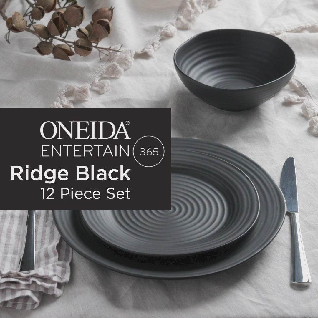 Ridge Black 12 Piece Dinnerware Set