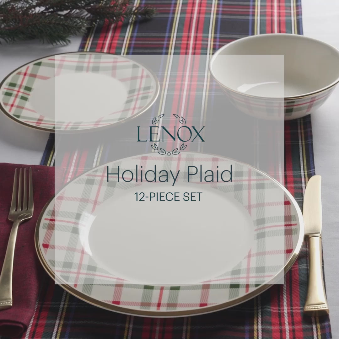 Holiday Plaid 12-Piece Dinnerware Set