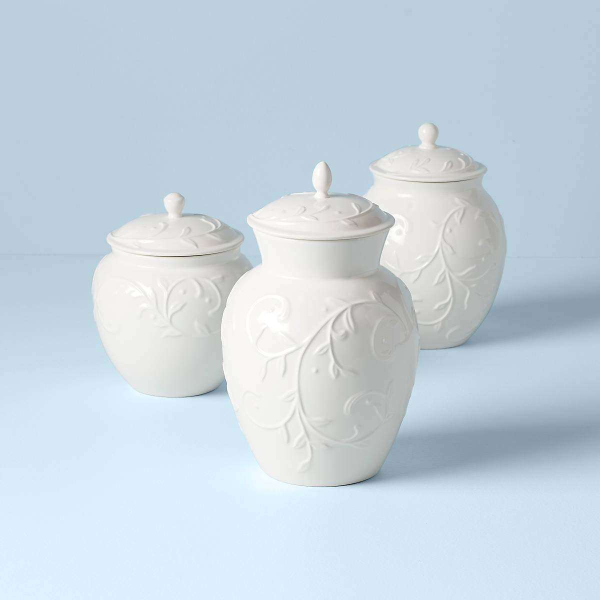 cambridge silversmiths Opal Innocence Carved 3-Piece Canister Set