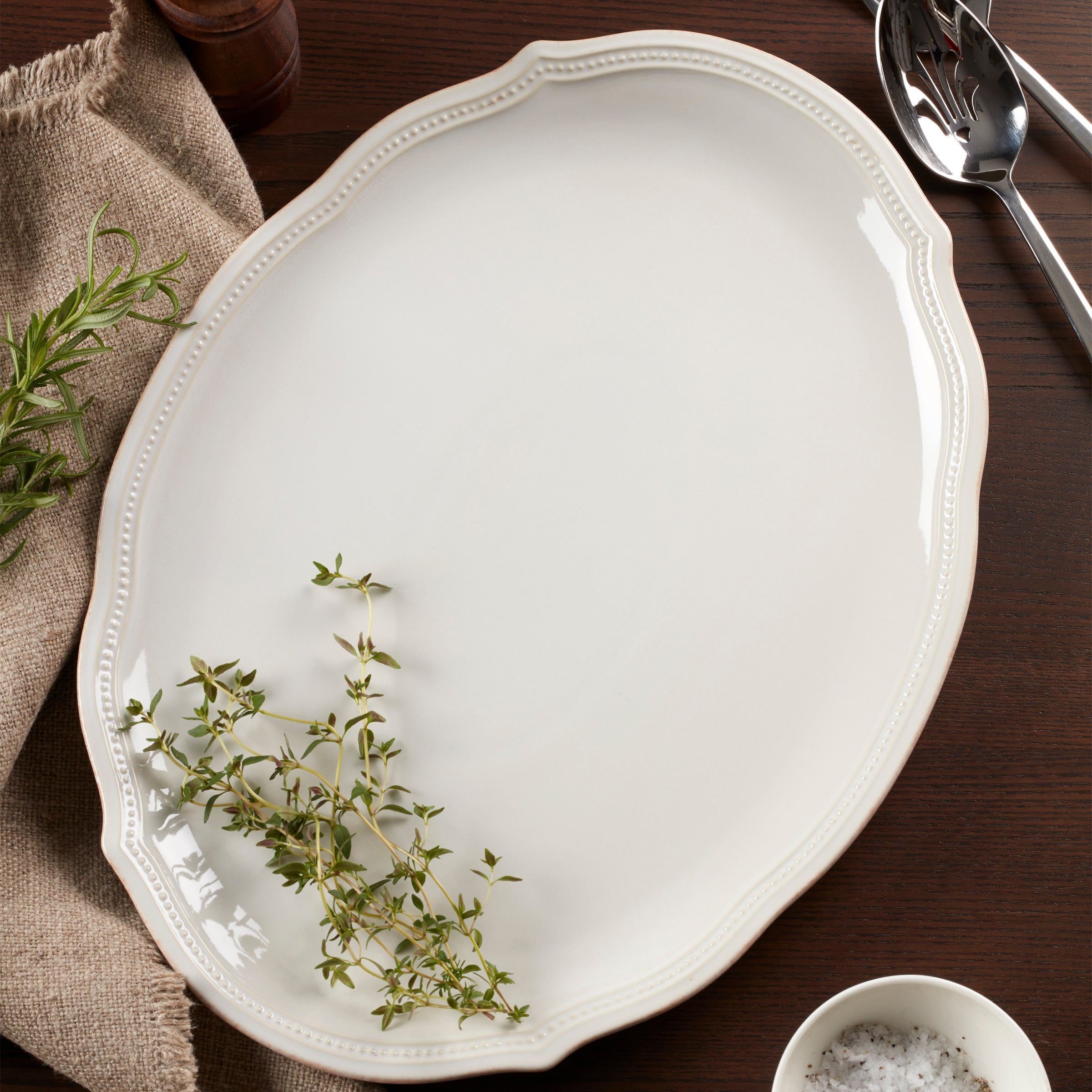 French Perle Bead White Oval Platter – Lenox Corporation