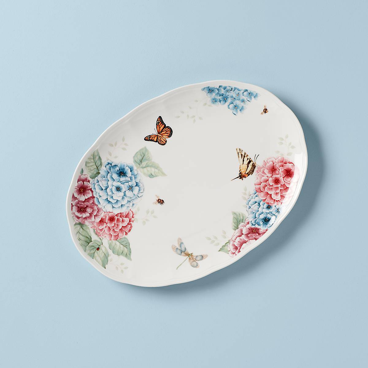 cambridge silversmiths Butterfly Meadow Hydrangea 16" Oval Serving Platter