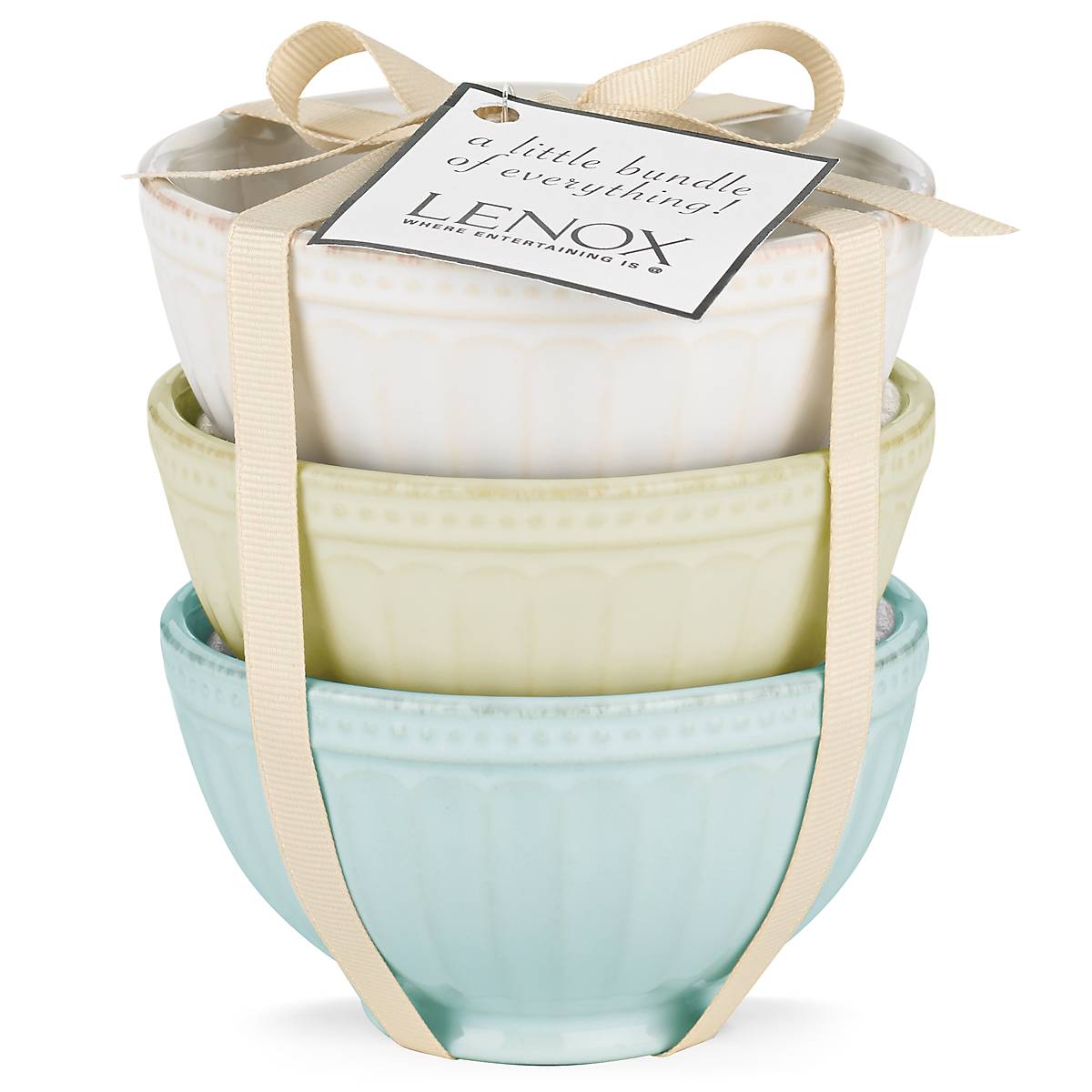 French Perle Groove Assorted Mini 3-Piece Bowl Set – Lenox Corporation