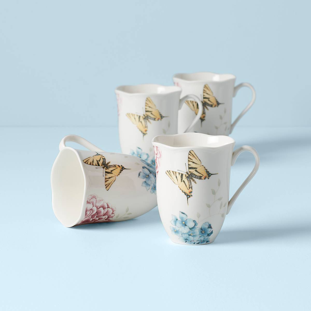 cambridge silversmiths Butterfly Meadow Hydrangea 4-piece Mug Set