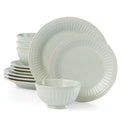 French Perle Groove Ice Blue 12-Piece Plate & Bowl Dinnerware Set