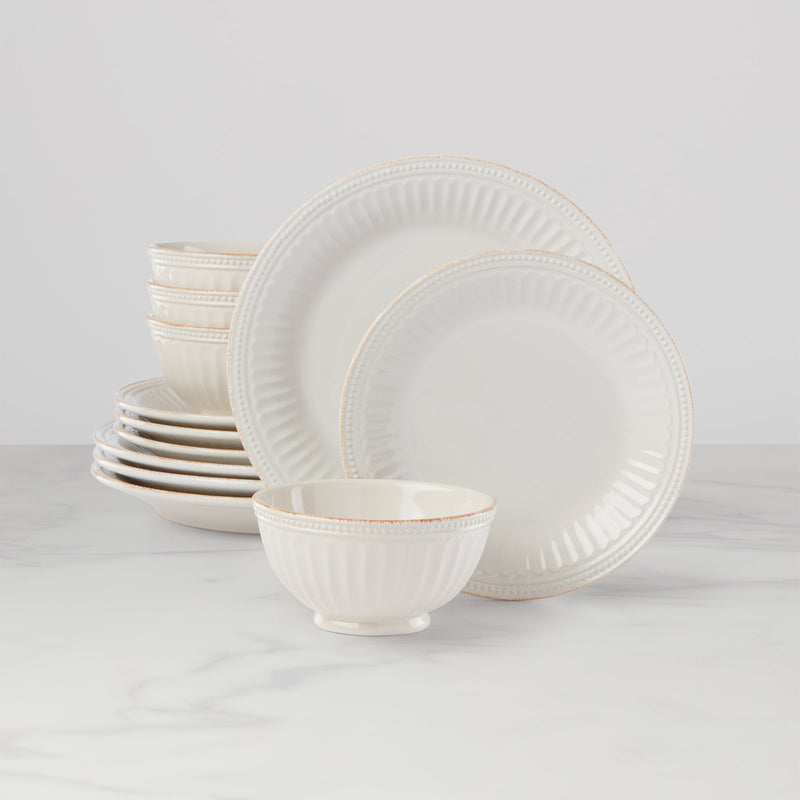 French Perle Groove White 12-Piece Place Setting