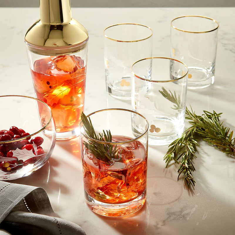 Lenox 4 Piece Holiday Gold Double Old Fashioned Set,Clear