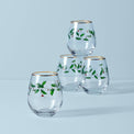 Holiday Stemless Wine Glasses, Set of 4